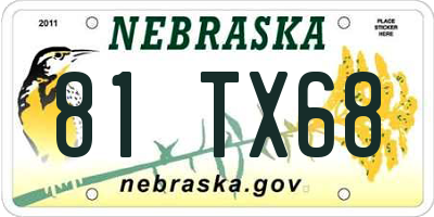 NE license plate 81TX68