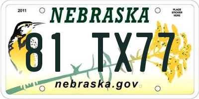 NE license plate 81TX77