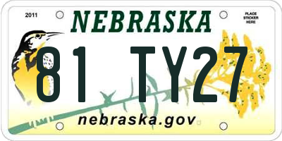 NE license plate 81TY27
