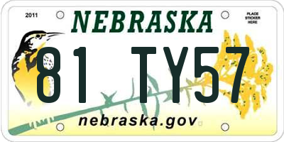 NE license plate 81TY57