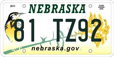 NE license plate 81TZ92