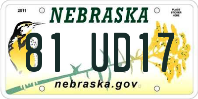 NE license plate 81UD17