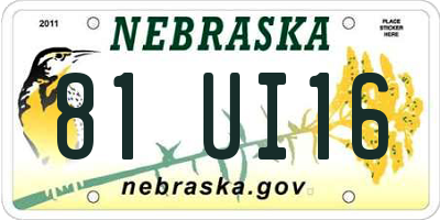 NE license plate 81UI16