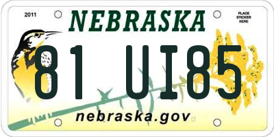 NE license plate 81UI85