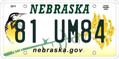 NE license plate 81UM84