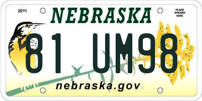 NE license plate 81UM98