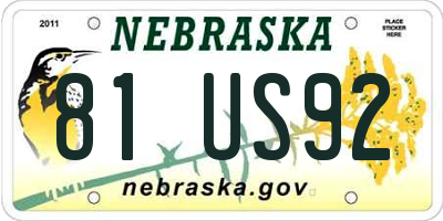 NE license plate 81US92