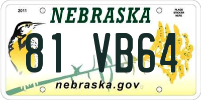 NE license plate 81VB64