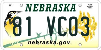 NE license plate 81VC03