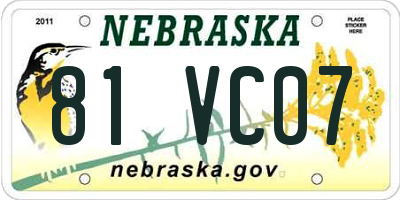 NE license plate 81VC07
