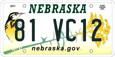 NE license plate 81VC12