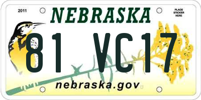 NE license plate 81VC17