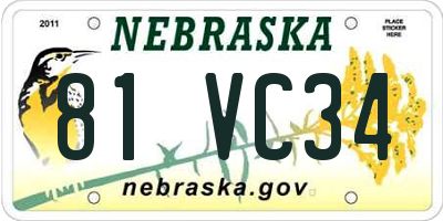 NE license plate 81VC34