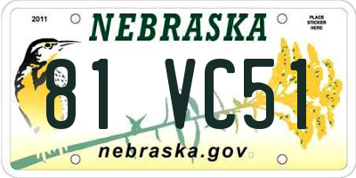 NE license plate 81VC51