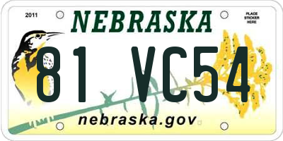NE license plate 81VC54