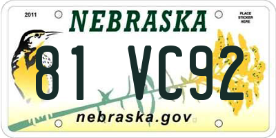 NE license plate 81VC92