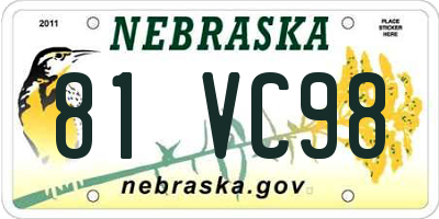NE license plate 81VC98