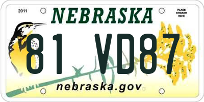 NE license plate 81VD87