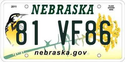 NE license plate 81VF86
