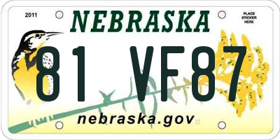 NE license plate 81VF87
