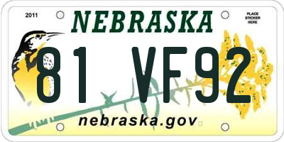 NE license plate 81VF92