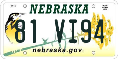 NE license plate 81VI94