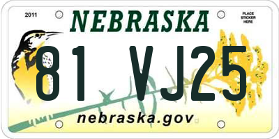NE license plate 81VJ25