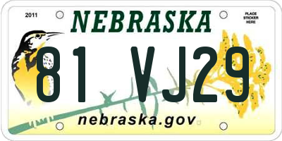 NE license plate 81VJ29