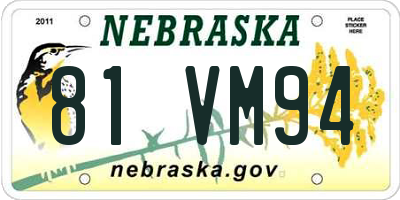 NE license plate 81VM94