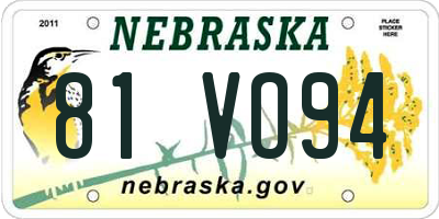 NE license plate 81VO94