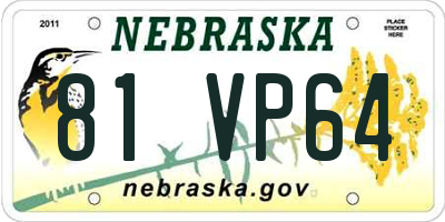 NE license plate 81VP64