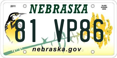 NE license plate 81VP86