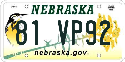 NE license plate 81VP92