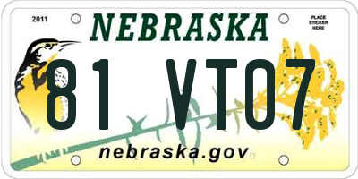 NE license plate 81VT07