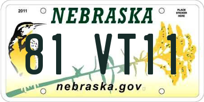 NE license plate 81VT11