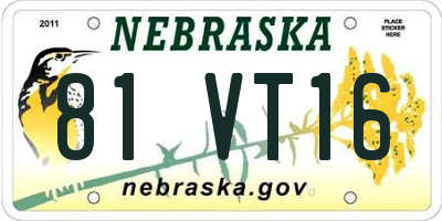 NE license plate 81VT16