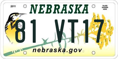 NE license plate 81VT17