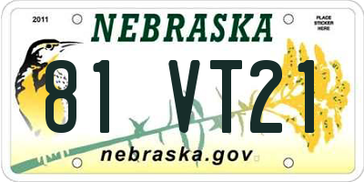 NE license plate 81VT21
