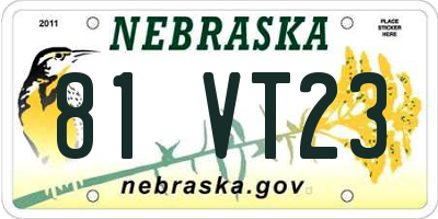 NE license plate 81VT23