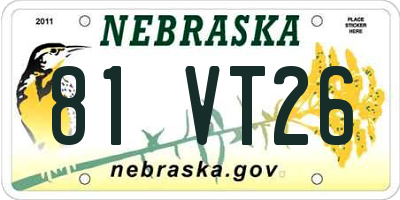 NE license plate 81VT26
