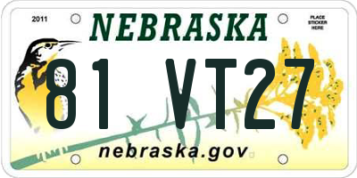 NE license plate 81VT27
