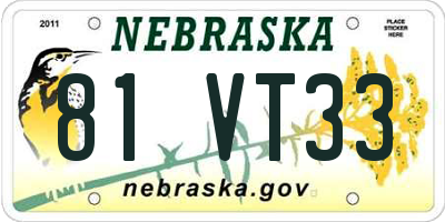 NE license plate 81VT33