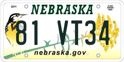NE license plate 81VT34