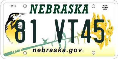 NE license plate 81VT45