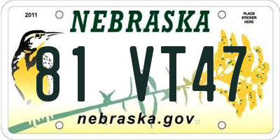 NE license plate 81VT47