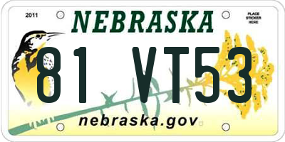 NE license plate 81VT53