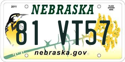 NE license plate 81VT57