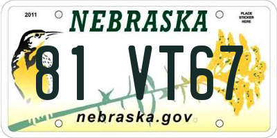 NE license plate 81VT67