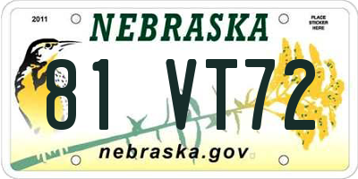 NE license plate 81VT72