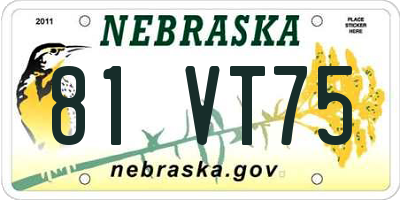 NE license plate 81VT75
